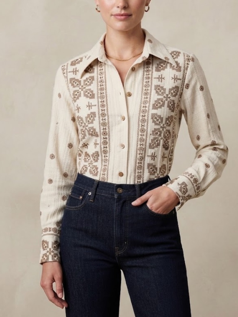 Vintage Tweed Needle Point Embroidered Long Sleeve Shirt Top Size Medium